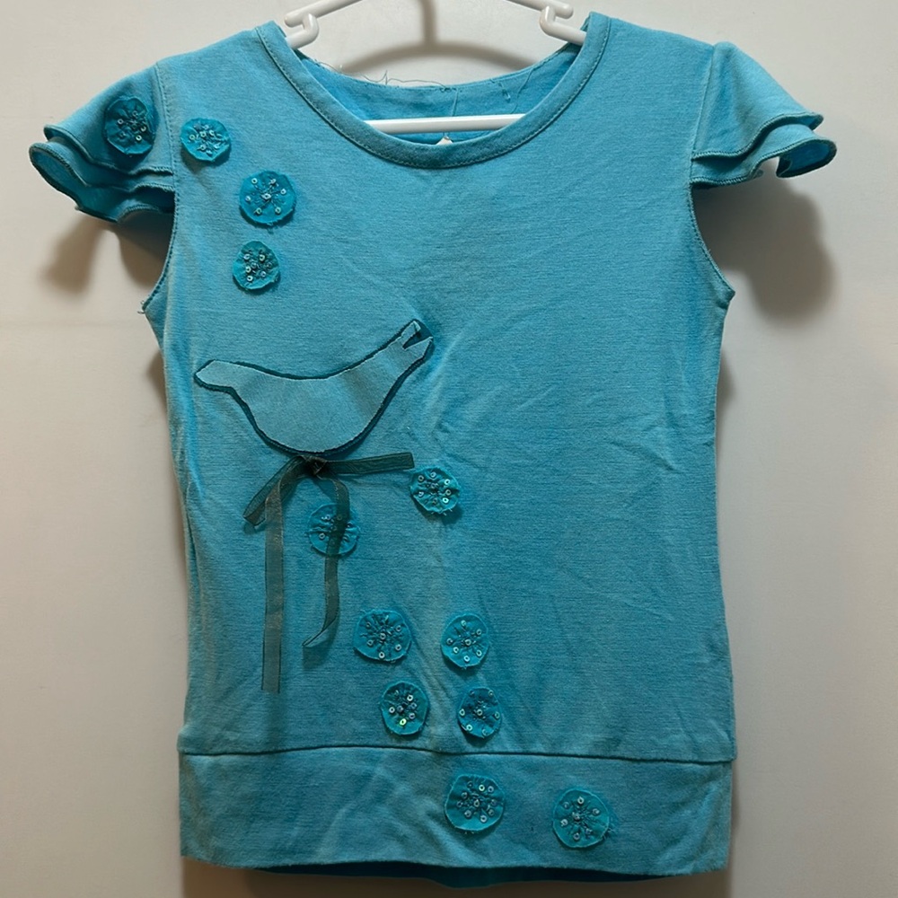 NWT meli meli blue soft top with bird design size 2t